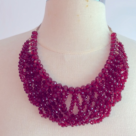 Bella Red Burgundy Beads Statement Necklace - Picture 4 of 8